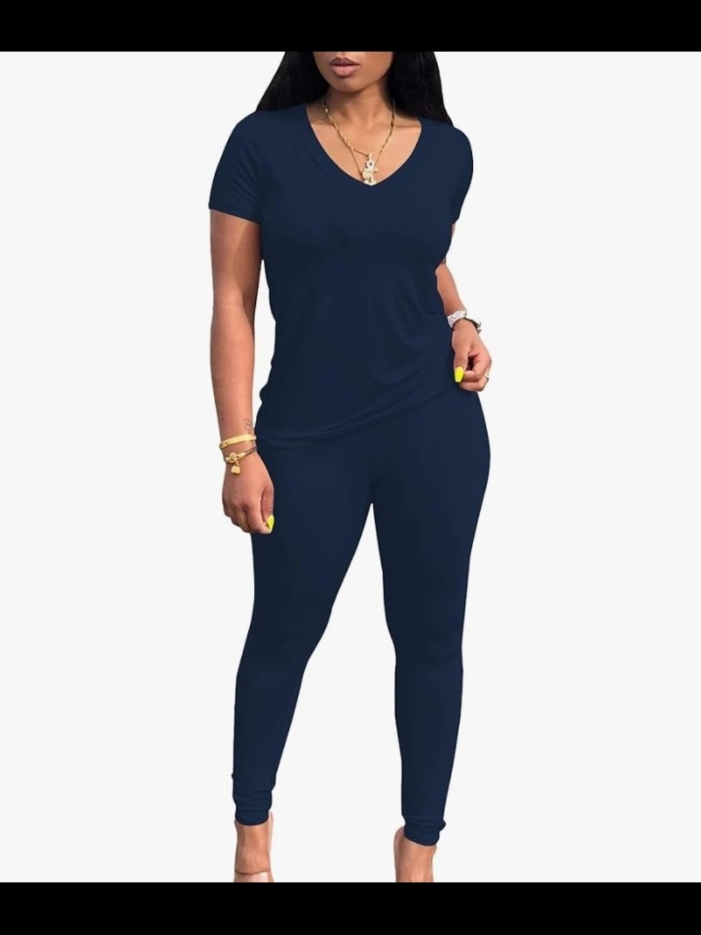 Classic Navy V-Neck Legging Jumpsuit for Women
